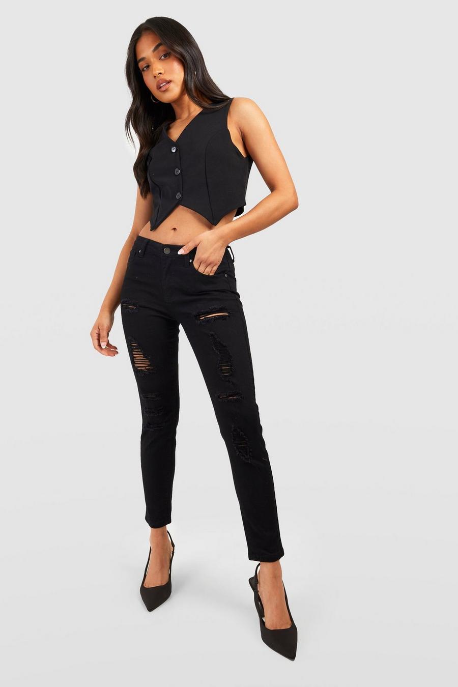 Black Petite Skinny jeans med slitna detaljer
