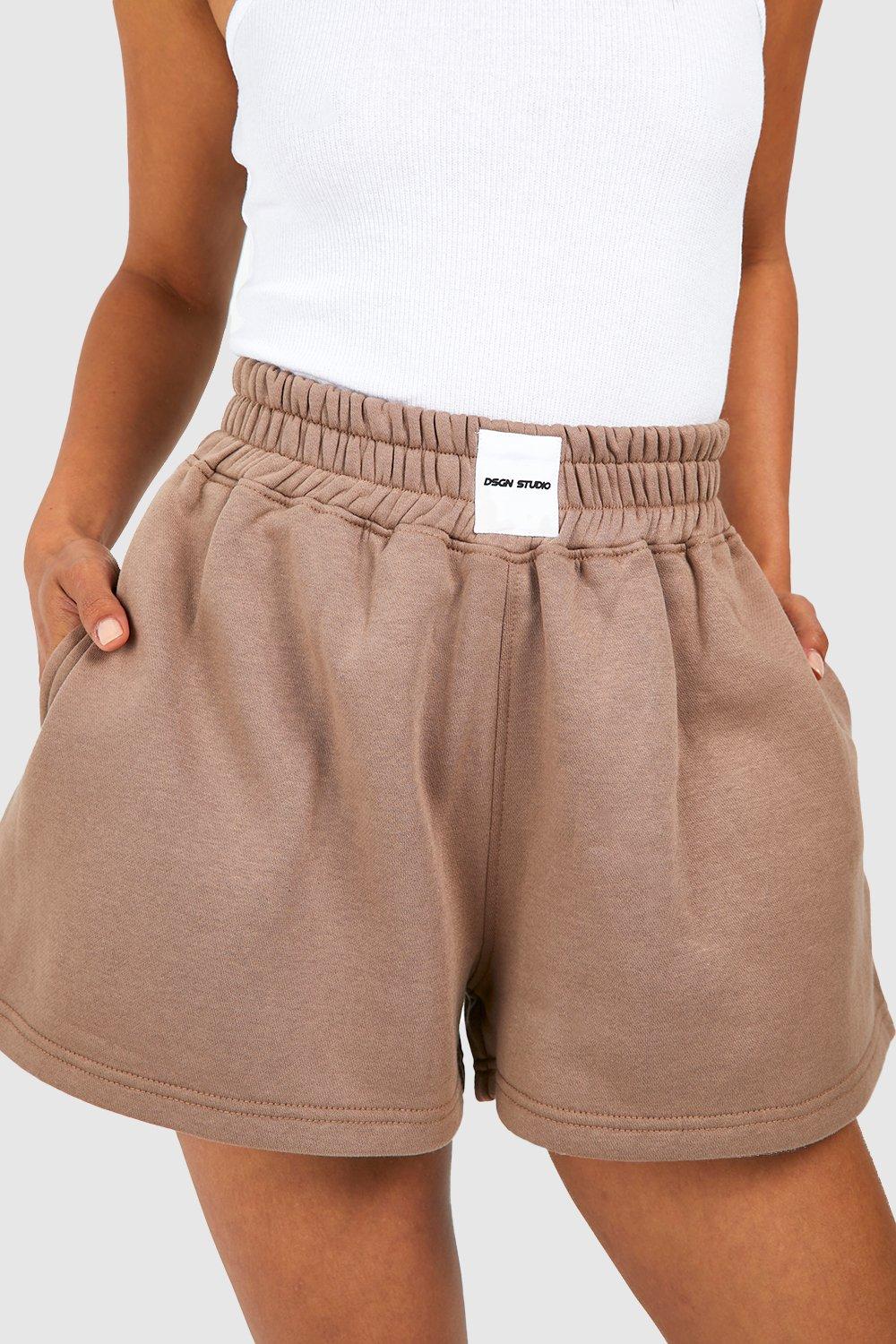 Taupe Longline Sweat Shorts, Womens Shorts