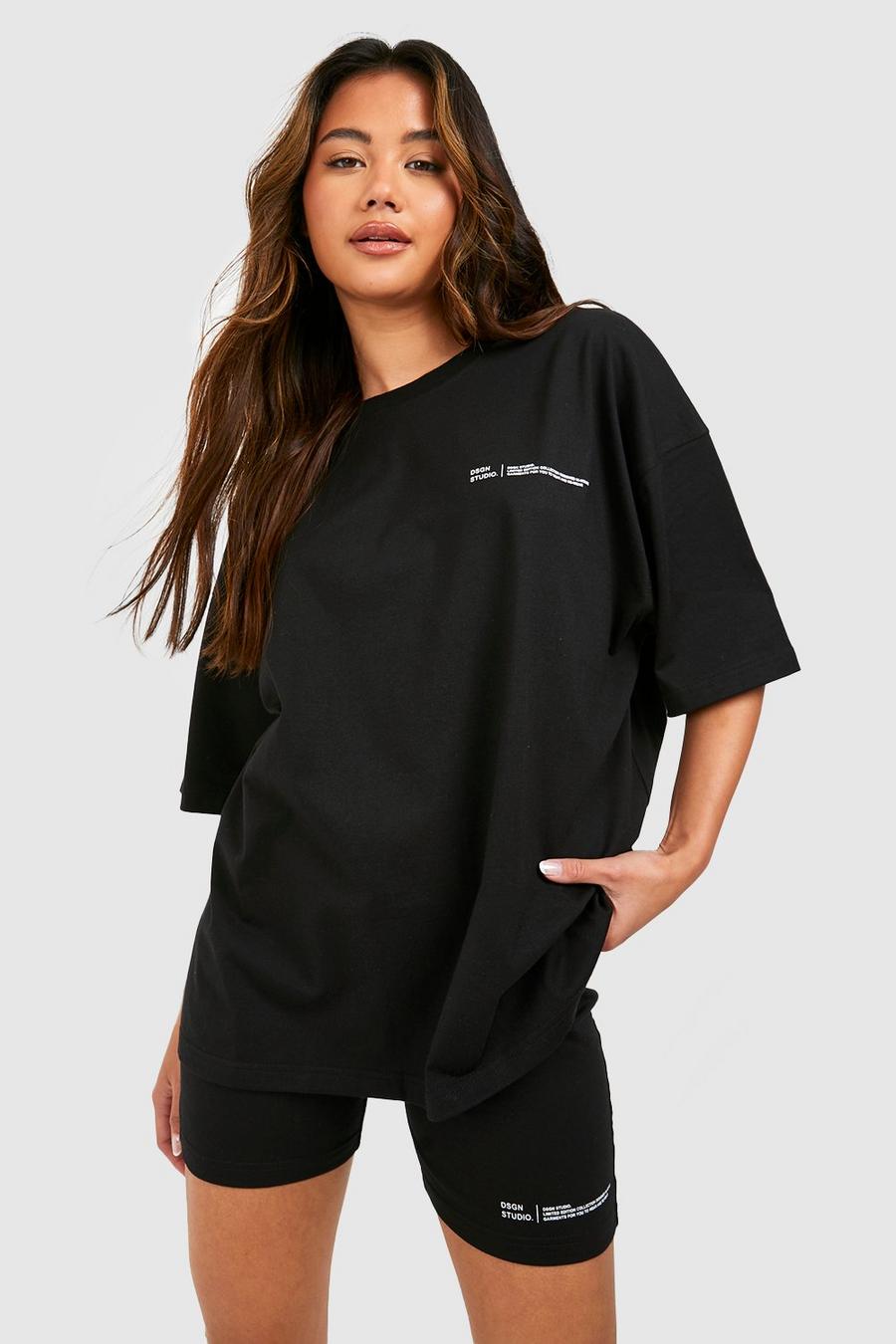 Black Oversized Dsgn Studio T-Shirt Met Tekst En Fietsbroekje Set