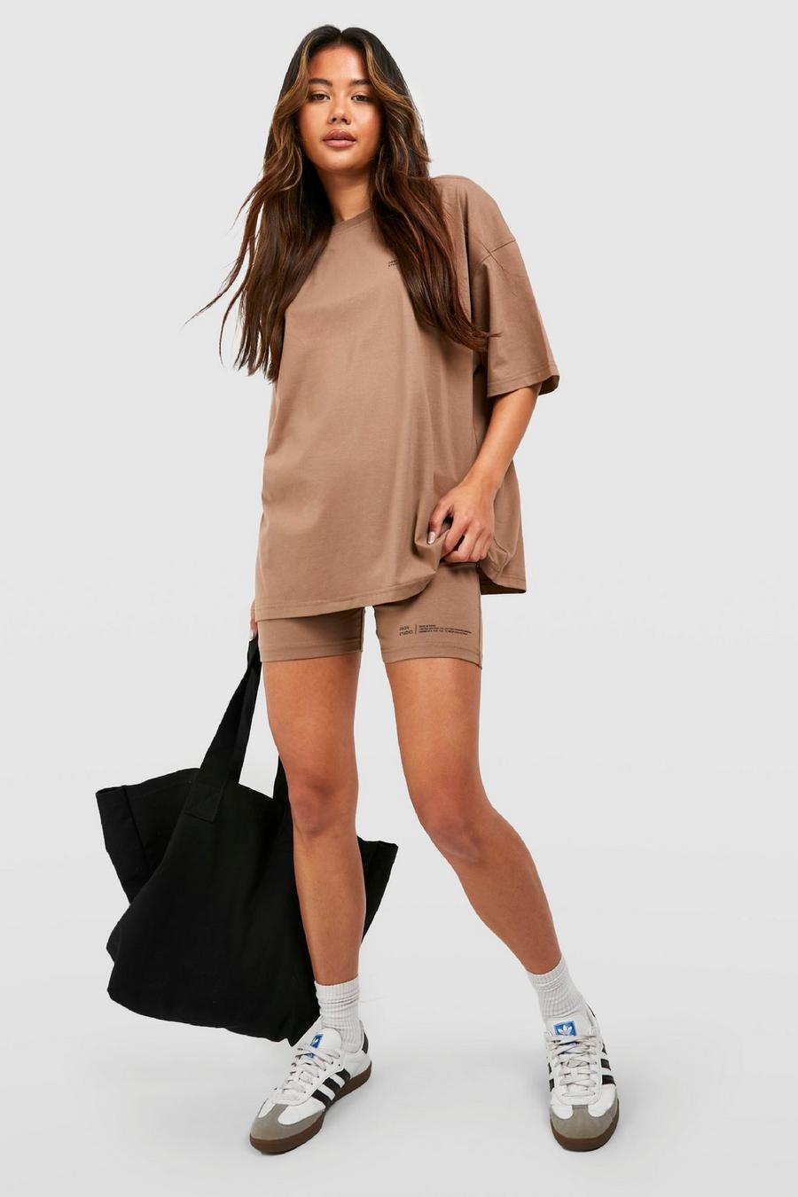 Taupe beis Dsgn Studio Text Slogan Oversized T-shirt And Cycling Short Set