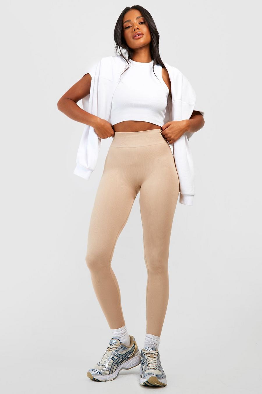 Taupe beige Seamless Ribbed Sculpt Legging image number 1