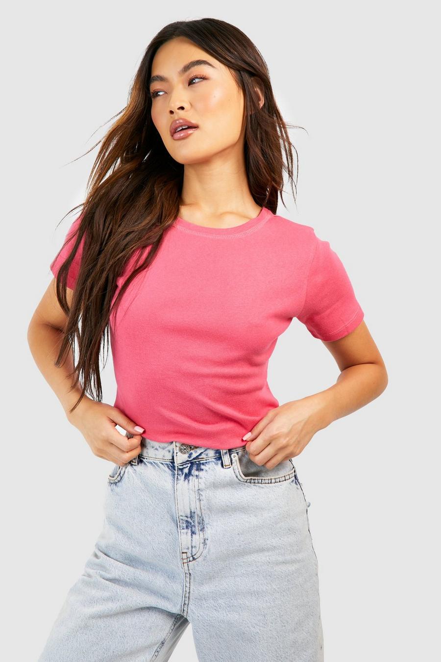 Coral pink Short Sleeve Crew Neck T-shirt