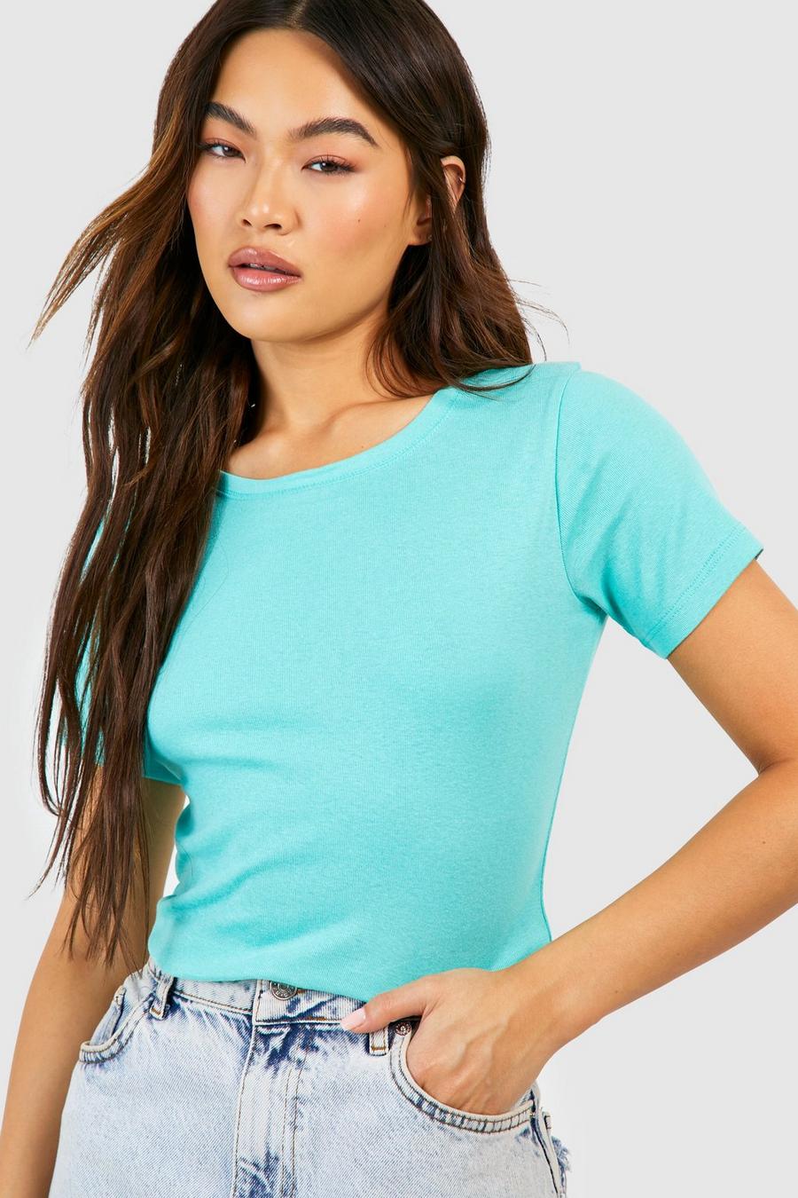 Turquoise Kortärmad t-shirt med rund hals image number 1