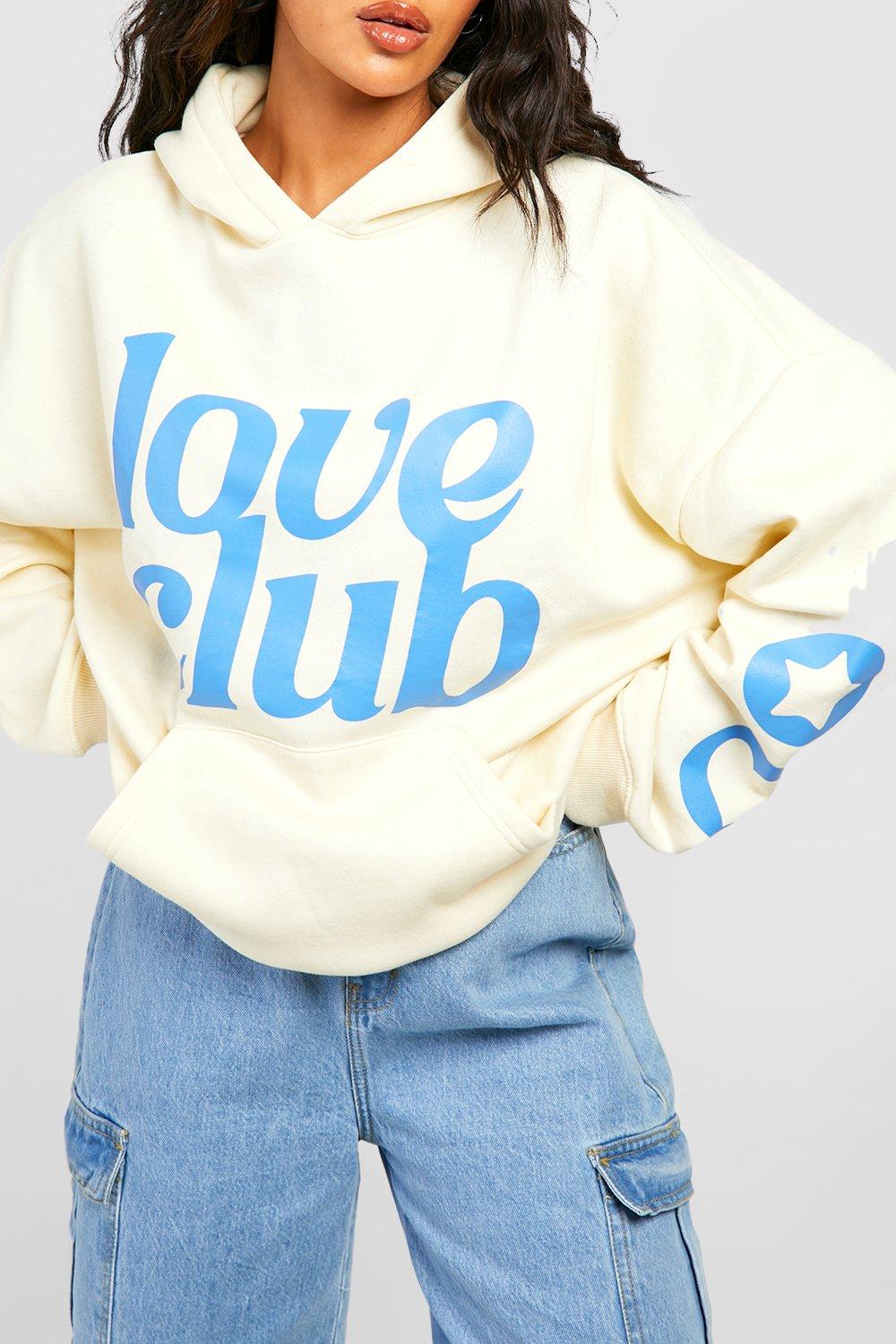 Love Club Puff Print Slogan Oversized Hoodie