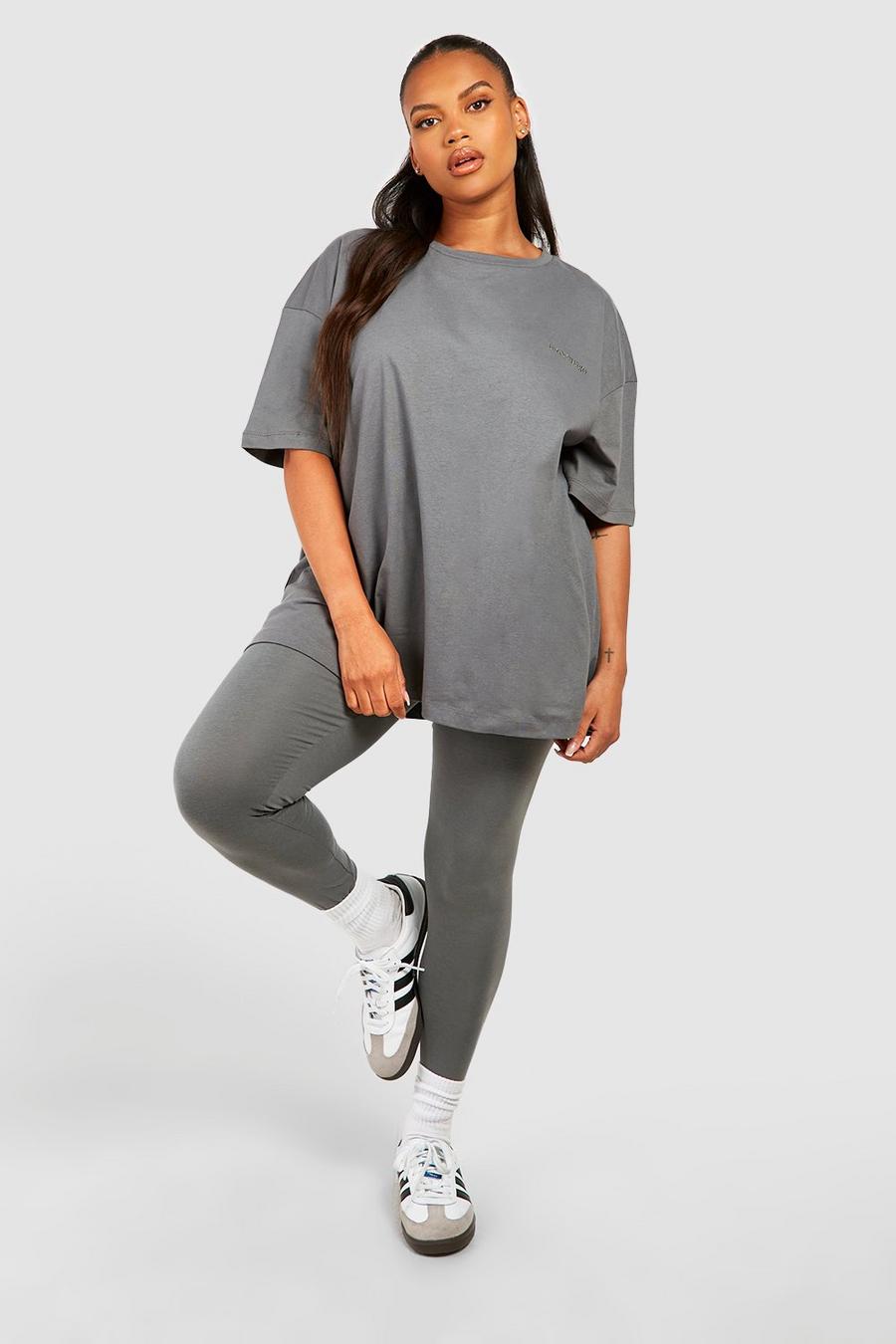 Grande taille - Ensemble oversize avec t-shirt et legging, Charcoal image number 1