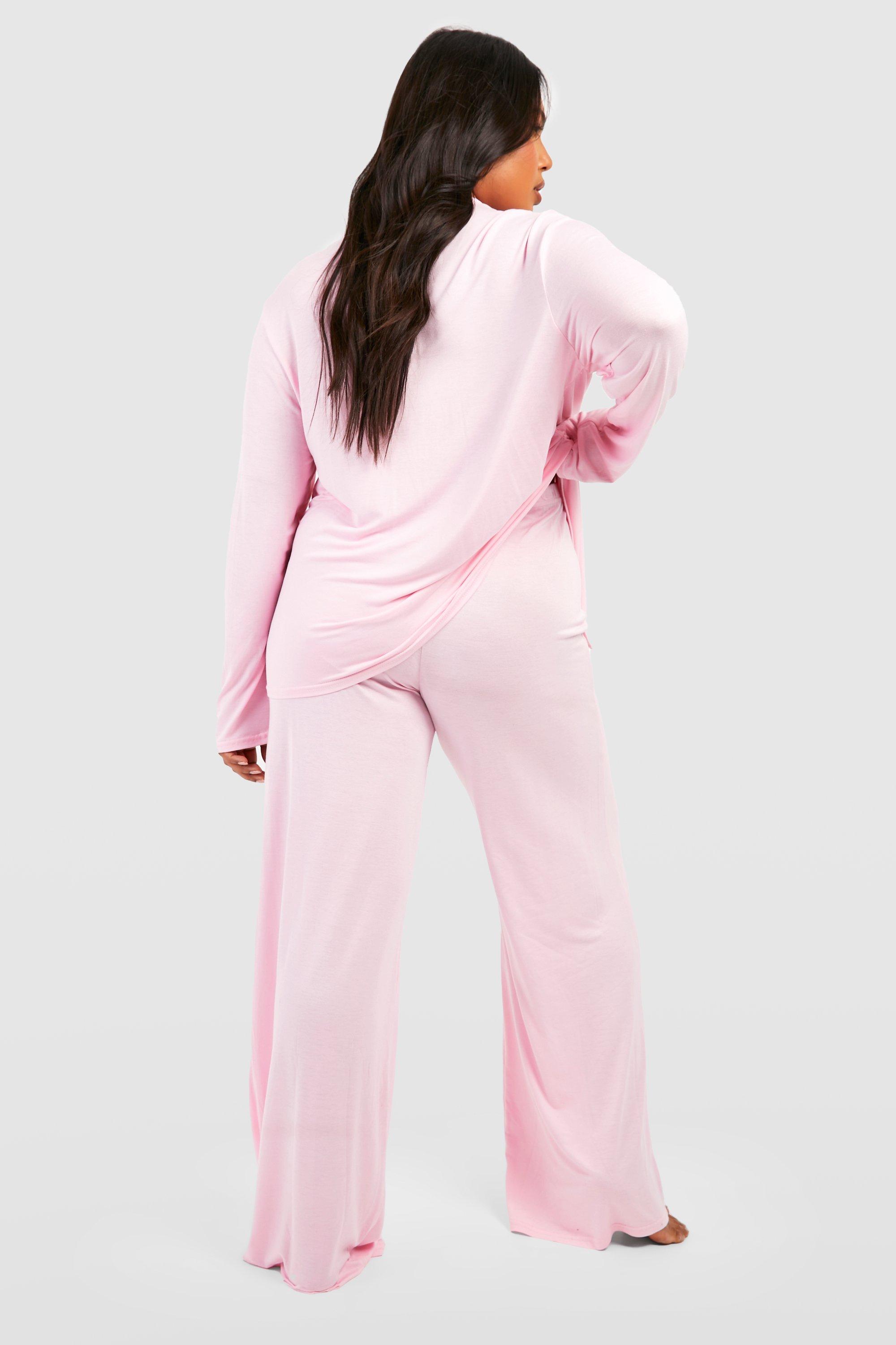 Women s Plus Peached Jersey Wide Leg Pj Trouser Boohoo UK