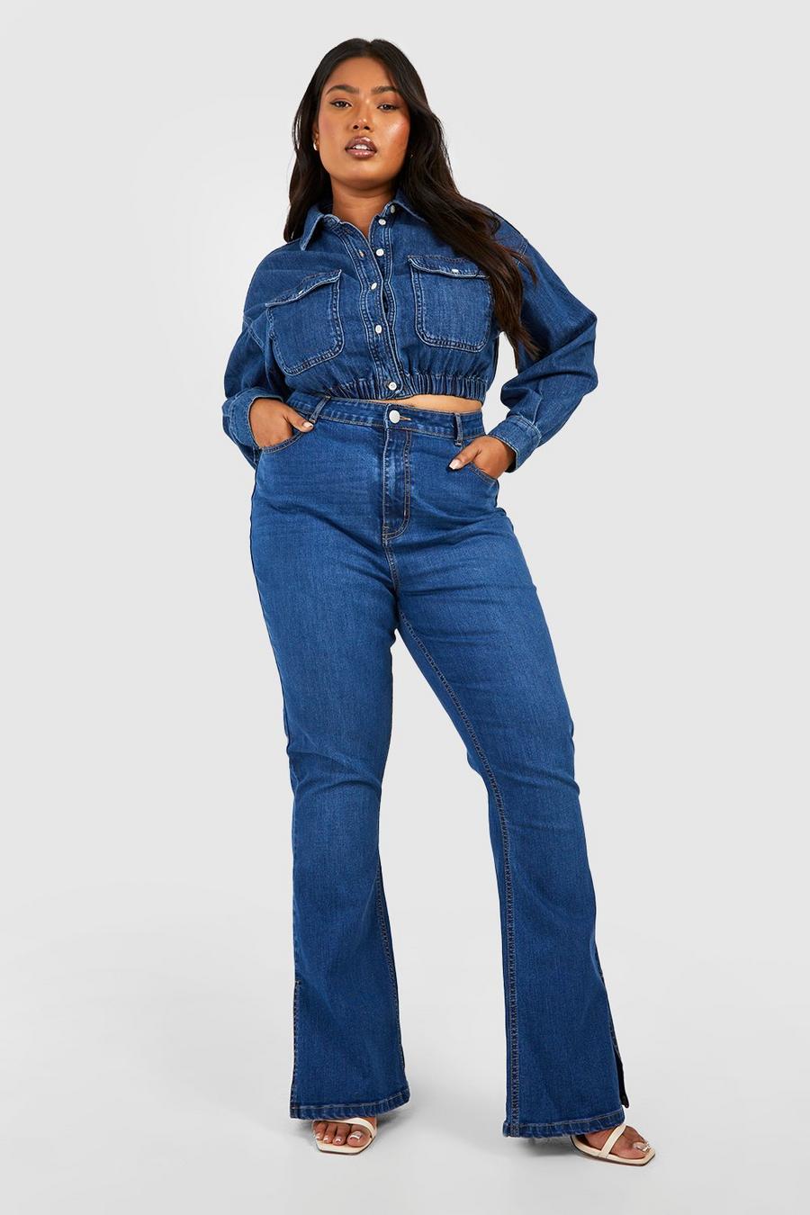 Jeans a zampa Plus Size in Stretch modellanti con spacco sul fondo, Indigo