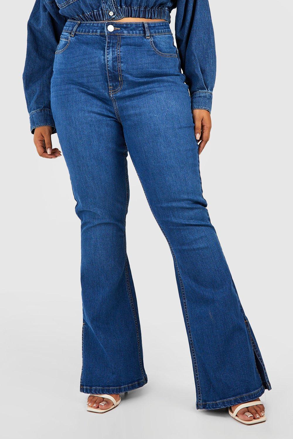 Plus Butt Shaper Split Hem Stretch Flared Jeans