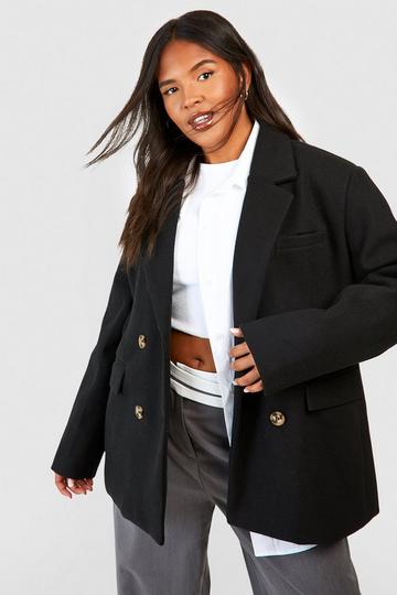 Plus Wool Look Double Breasted Oversized Blazer black