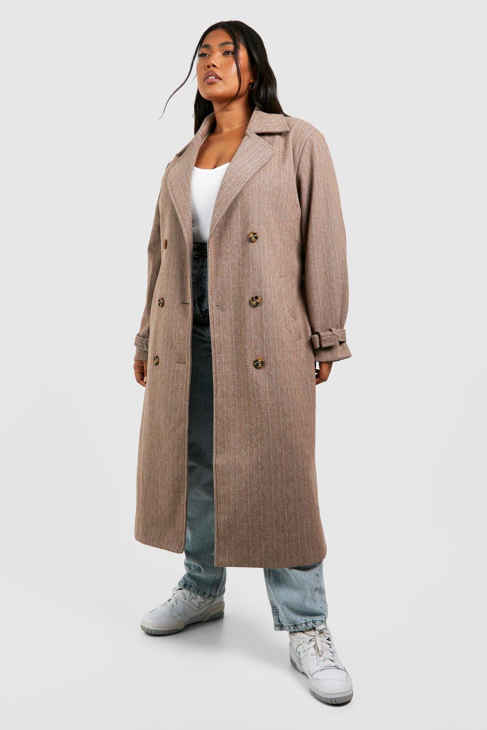 Belted Wool Look Trench Coat