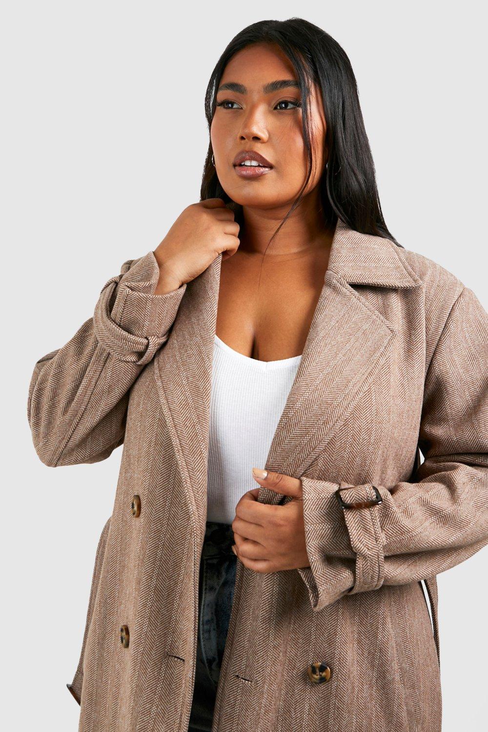 Plus size sale tan wool coat