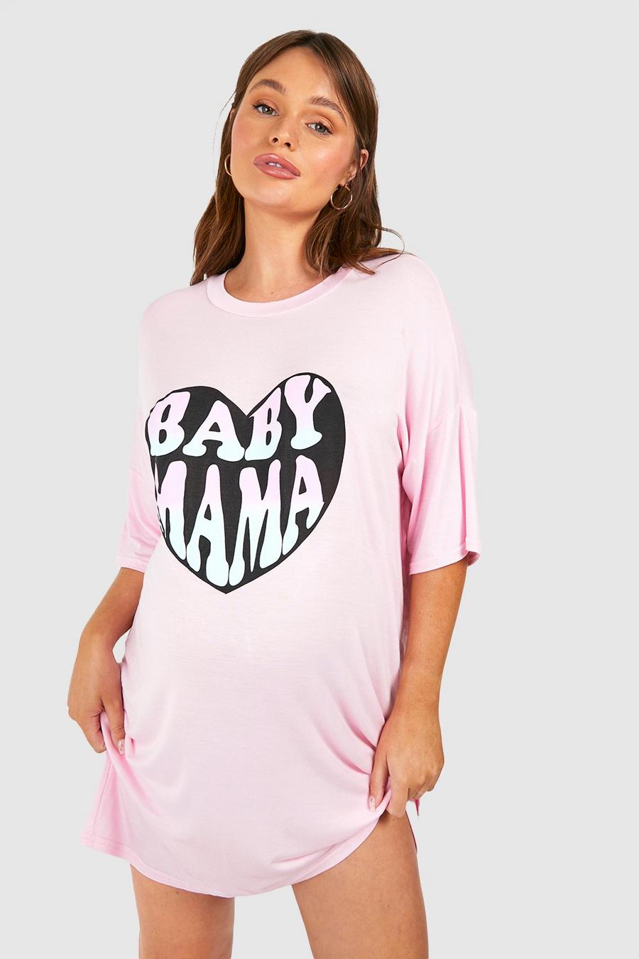 Umstandsmode Nachthemd mit Baby Mama Print, Pink rose