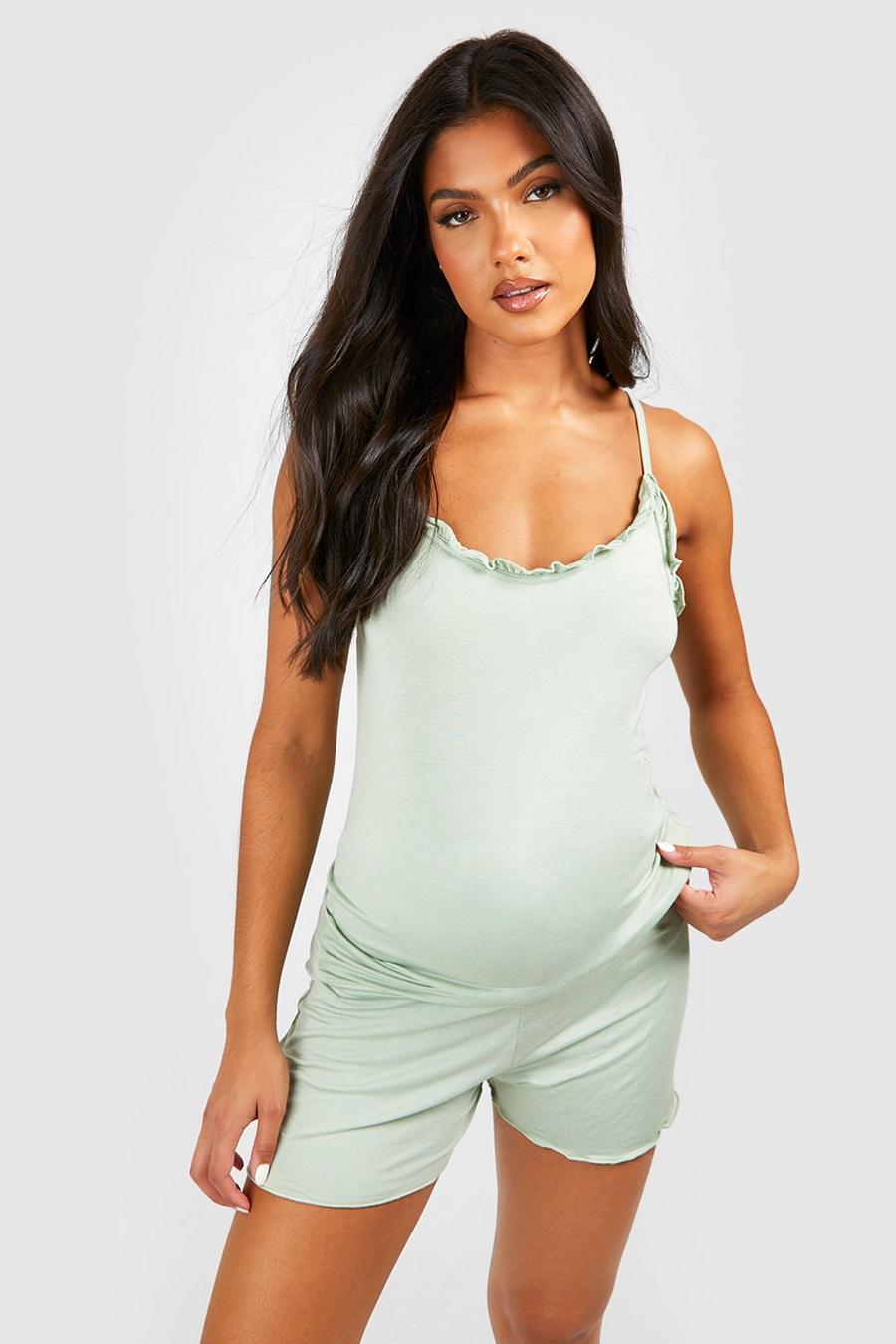 Maternité - Pyjama de grossesse avec caraco et short, Sage green