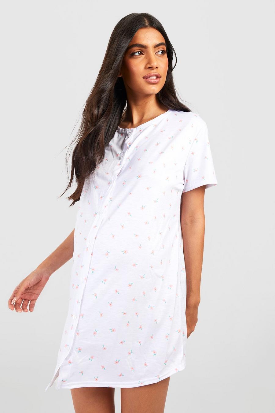 Cream white Maternity Ditsy Floral Button Down Nightie