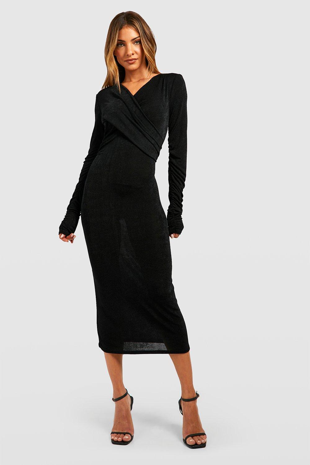 Boohoo slinky 2025 wrap dress