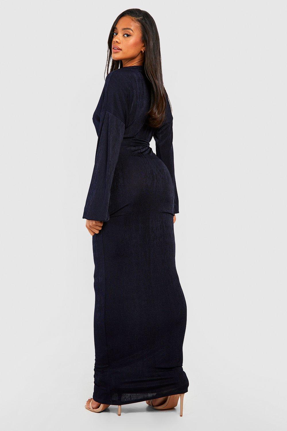 Textured Slinky Belted Maxi Dress