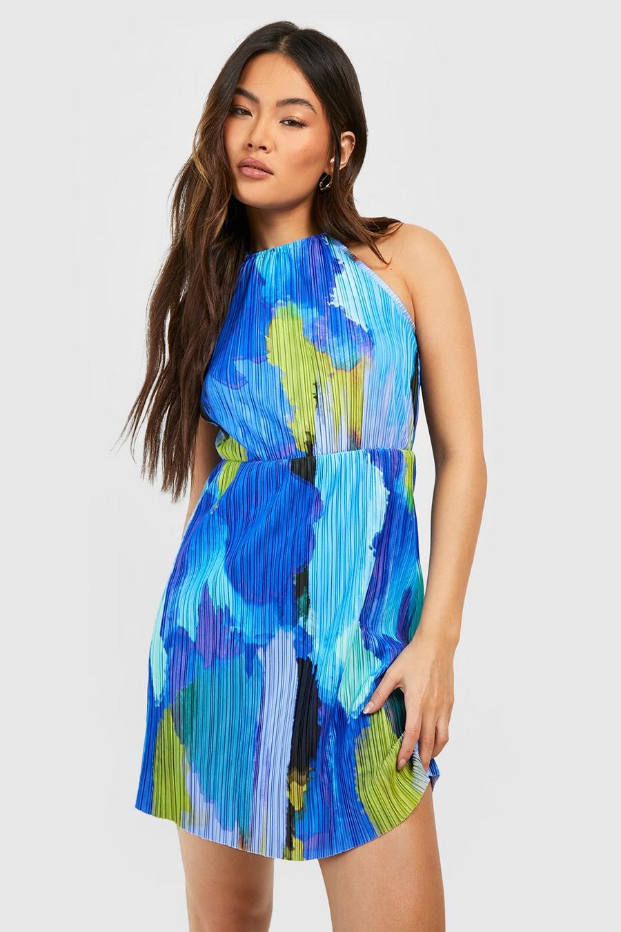 Blue Mönstrad plisserad klänning