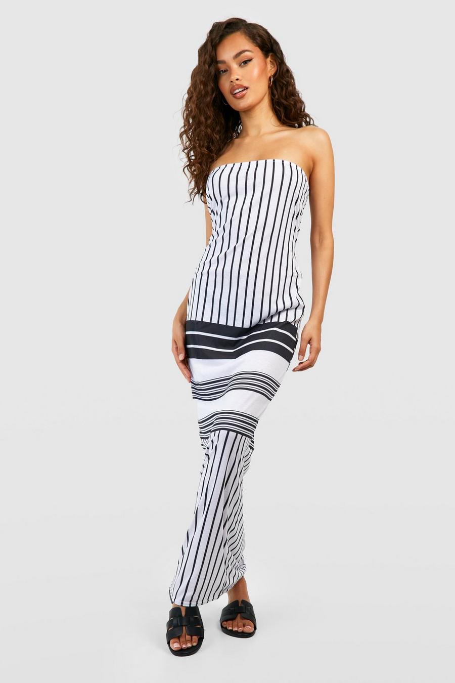White Striped Bandeau Maxi Dress image number 1