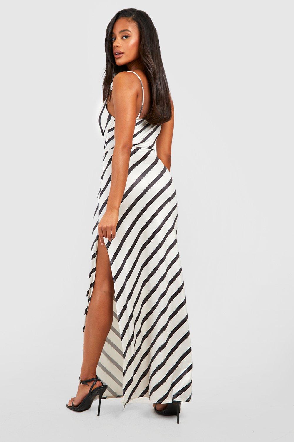 Boohoo black and outlet white striped dress