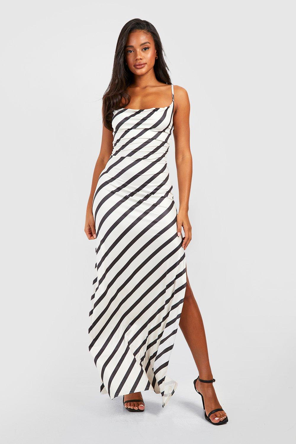 Boohoo stripe 2025 slinky midi dress