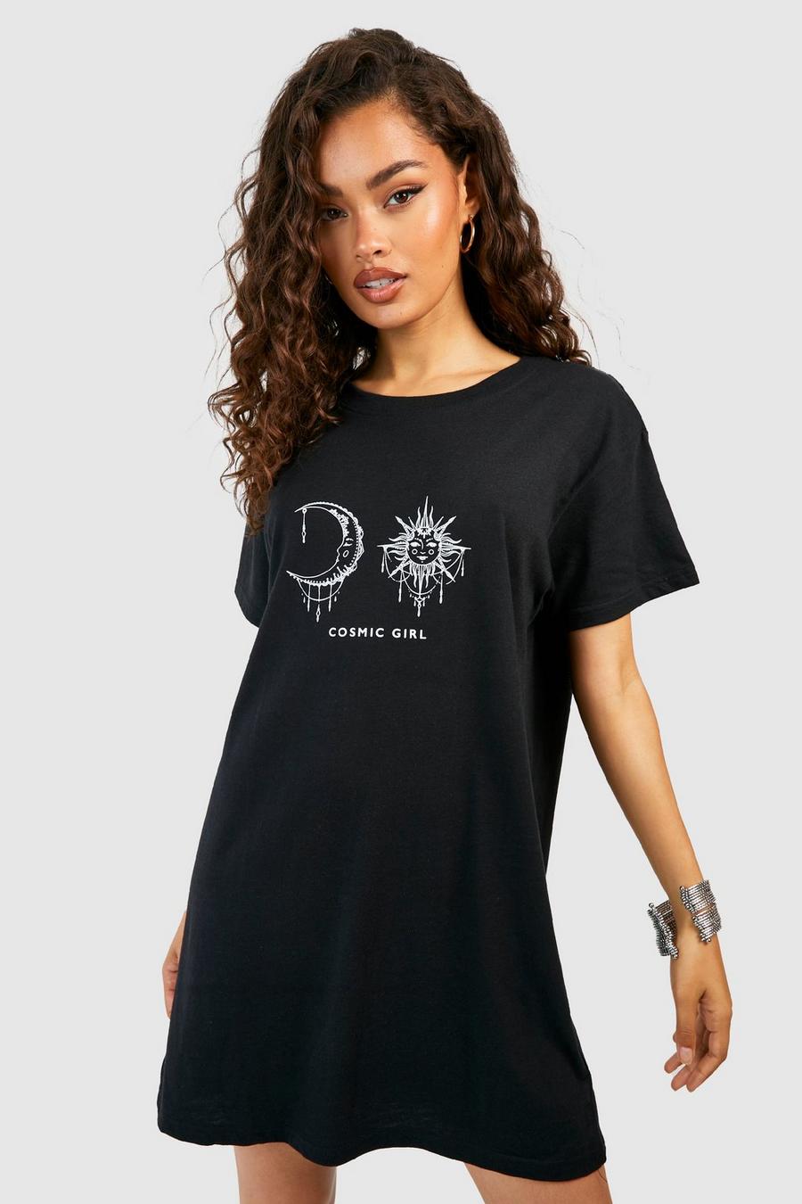 Oversize T-Shirt-Kleid mit Cosmic Girl Print, Black image number 1