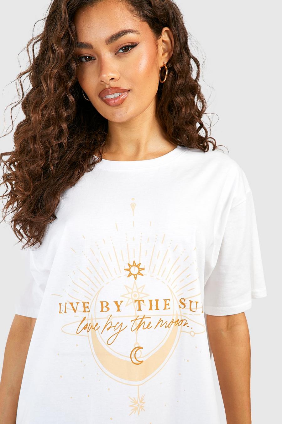 Vestido camiseta oversize con estampado celestial, White image number 1
