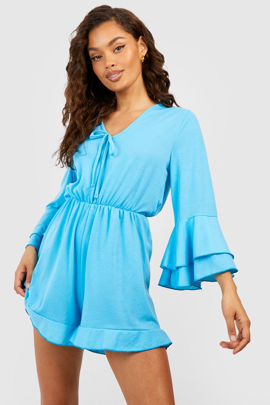 Blue Frill Detail Playsuit
