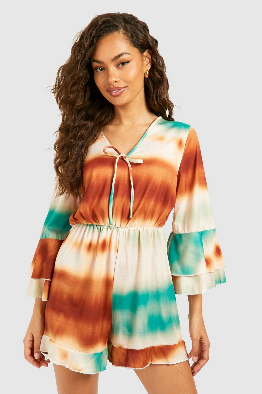 Multi Ombre Print Frill Detail Playsuit  image number 1