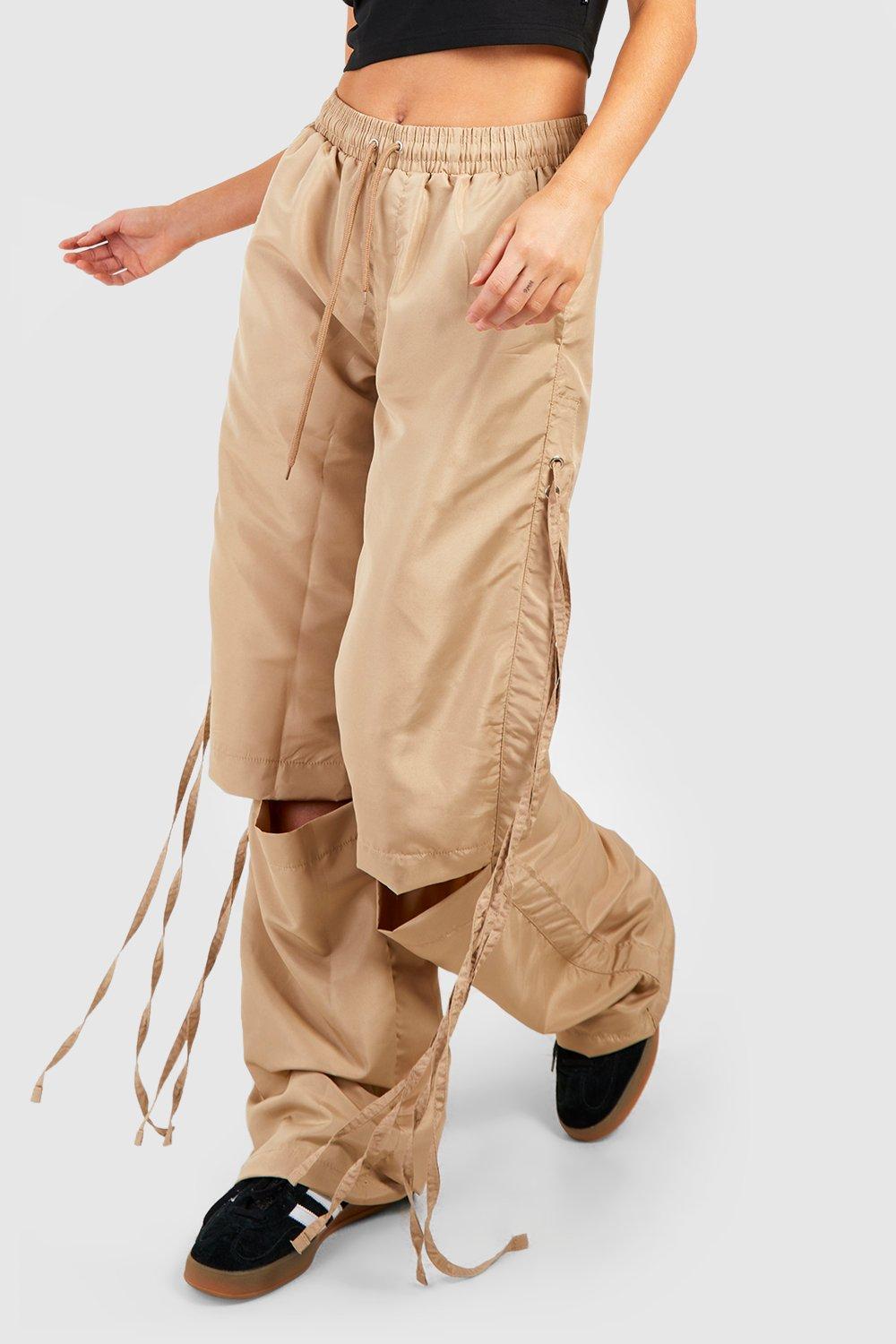 Ruched Hem Split Knee Parachute Cargo Pants