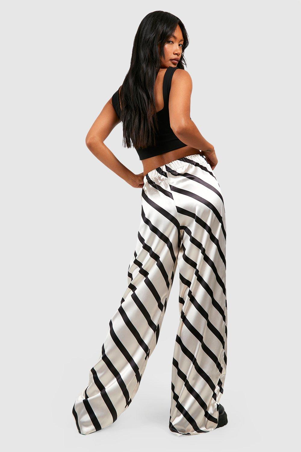 Striped Satin Wide Leg Pants