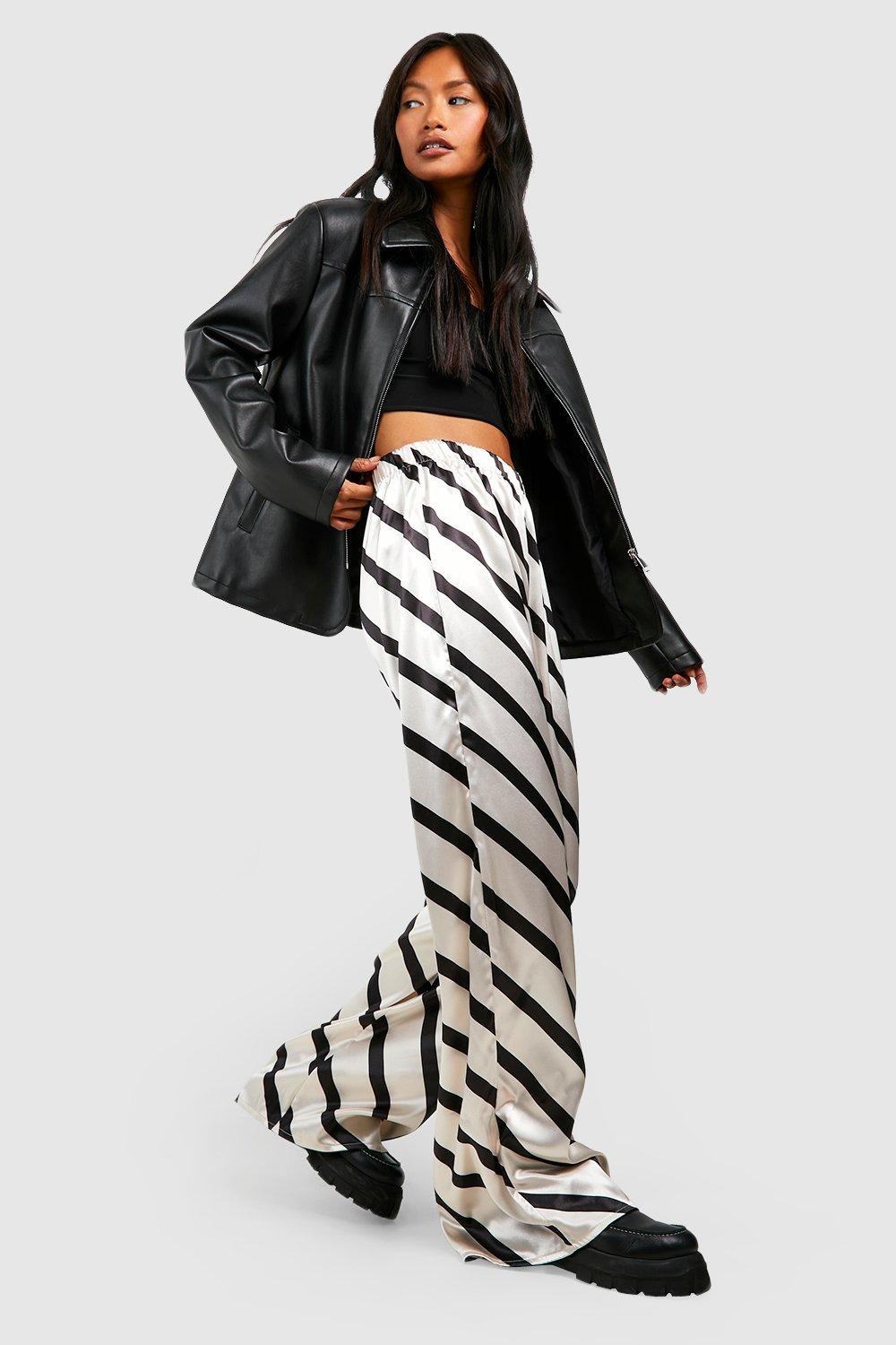 Satin Striped Wide Leg Trousers