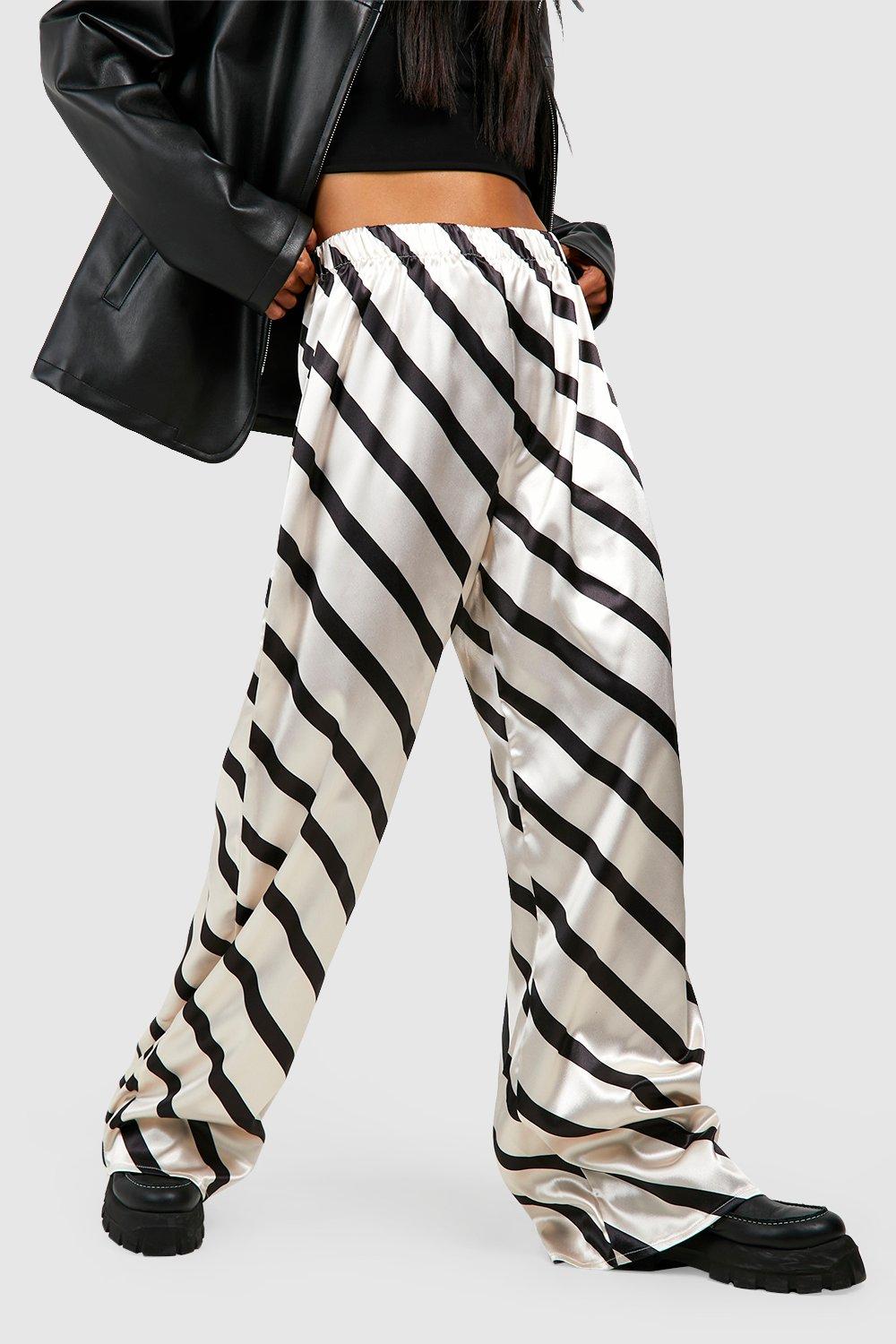 Striped Satin Wide Leg Pants