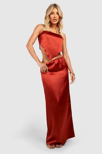 Orange Satin Slip Maxi Skirt