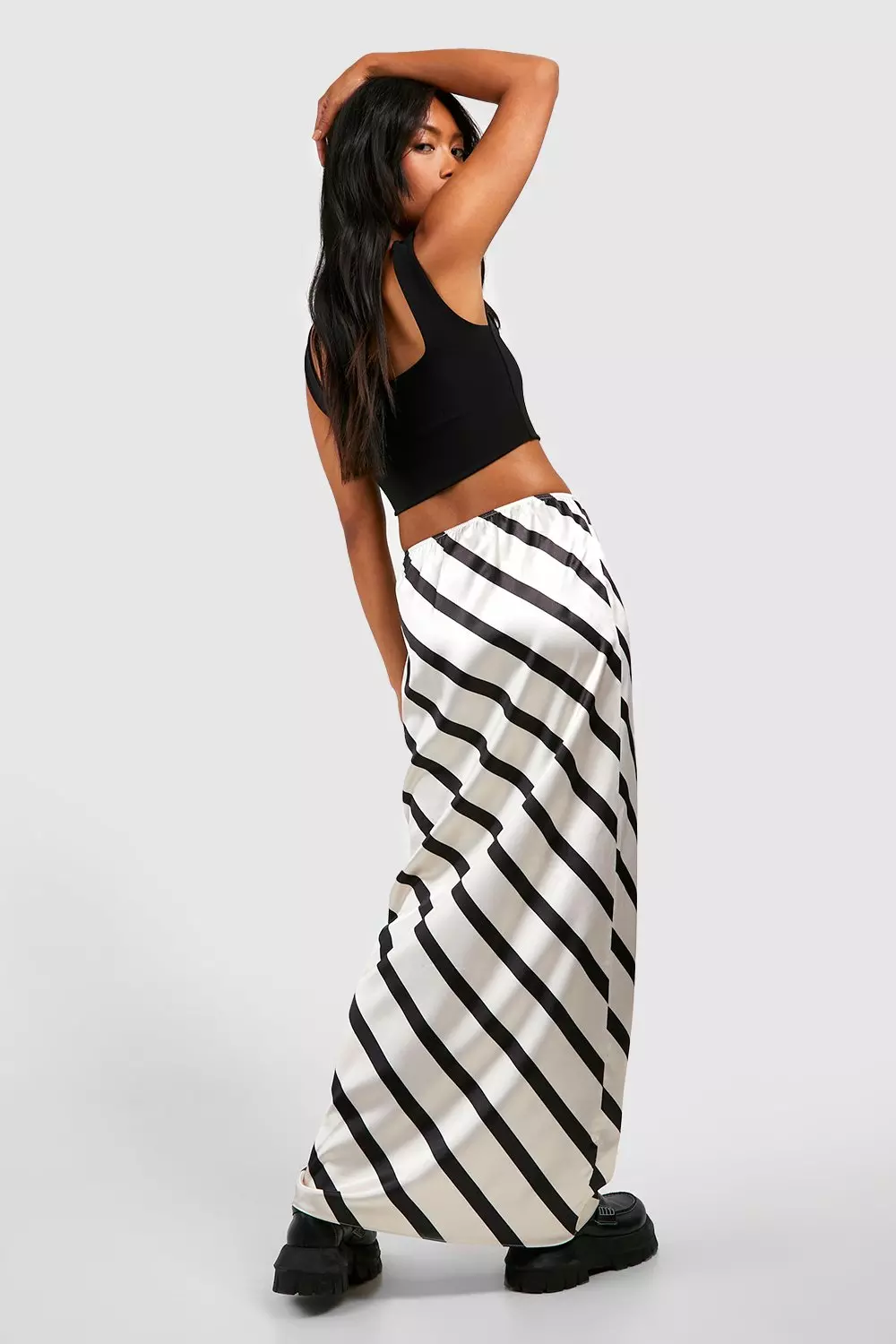 Striped Satin Slip Maxi Skirt
