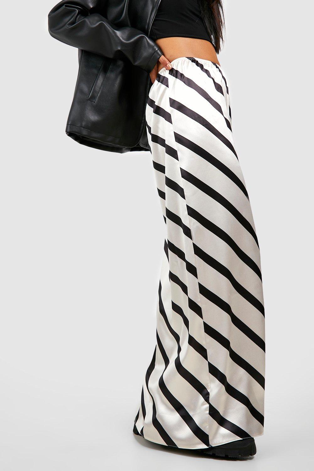 Satin black and shop white striped skirt