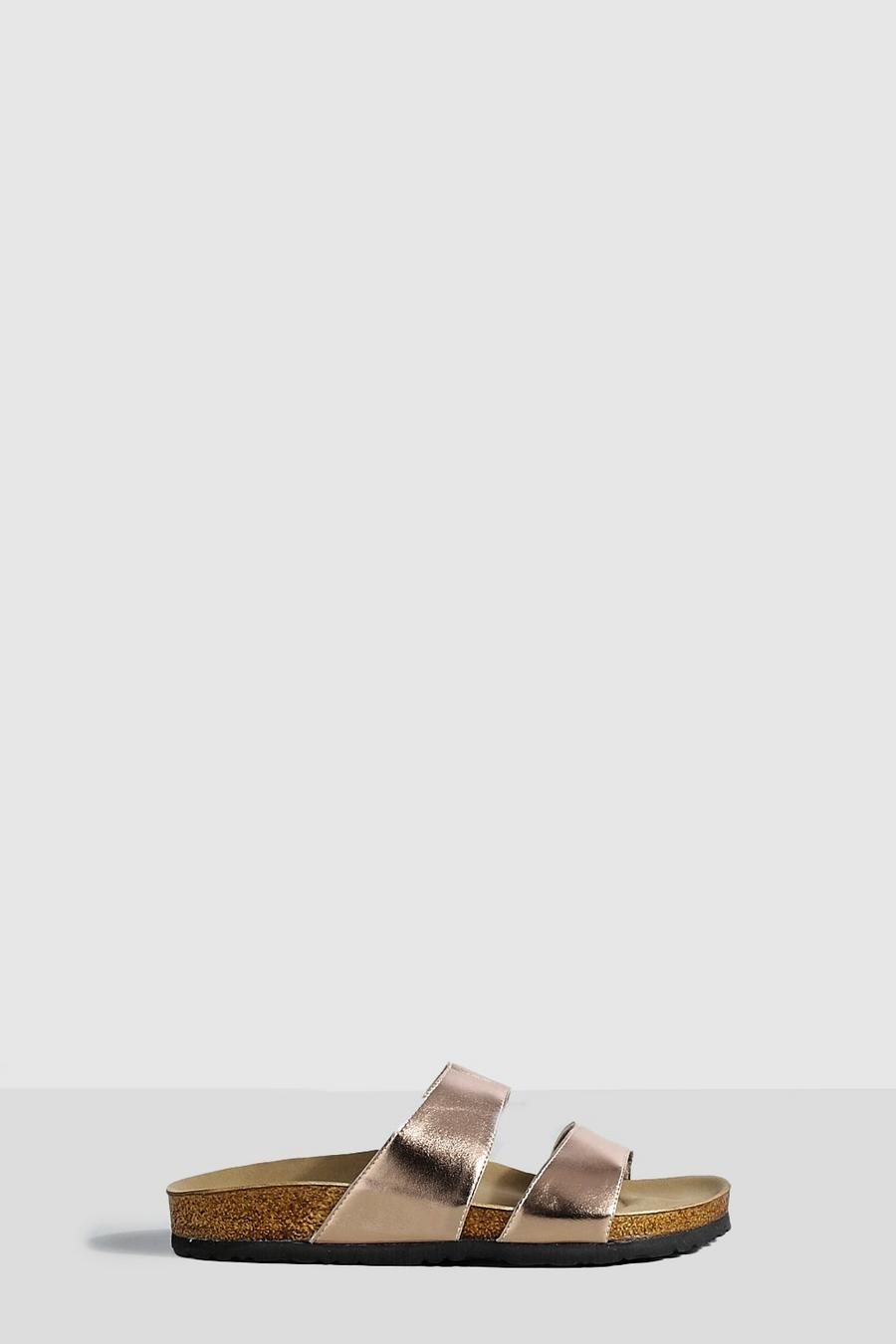 Sandalias de holgura ancha con plantilla blanda y tira doble, Rose gold image number 1