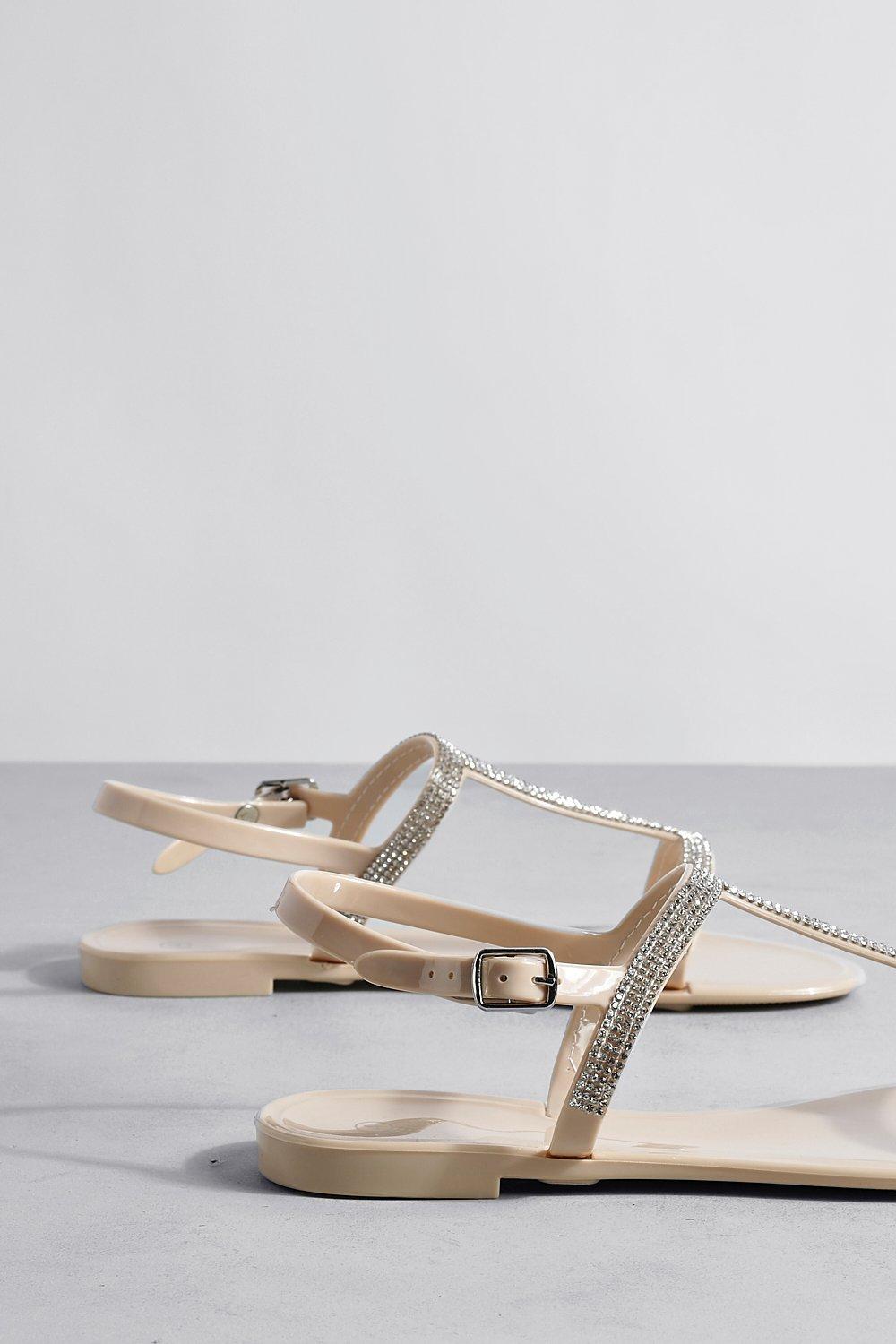 Rose Gold Diamante Flower Sandals In Wide E Fit & Extra Wide Fit