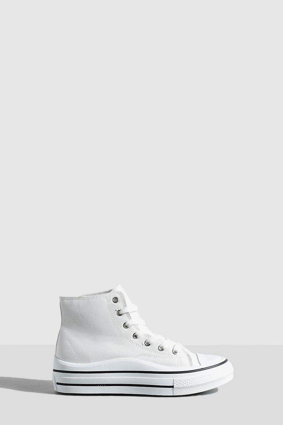 White Chunky Lace Up High Top Trainers