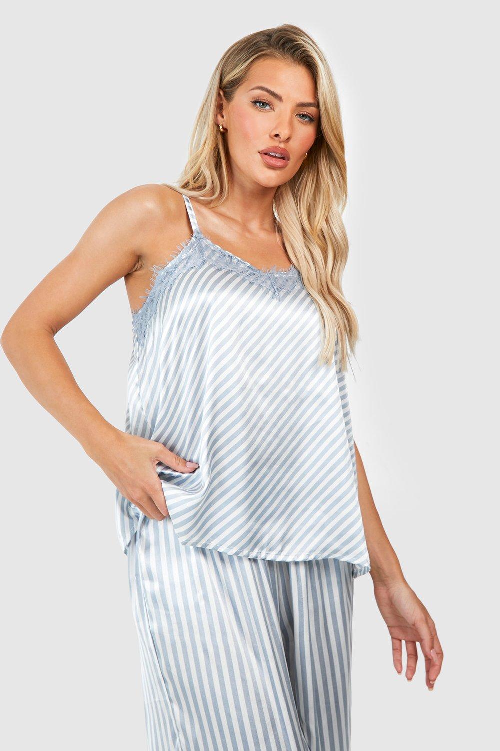 Contrast Stripe Satin Cami & Pants Pajama Set