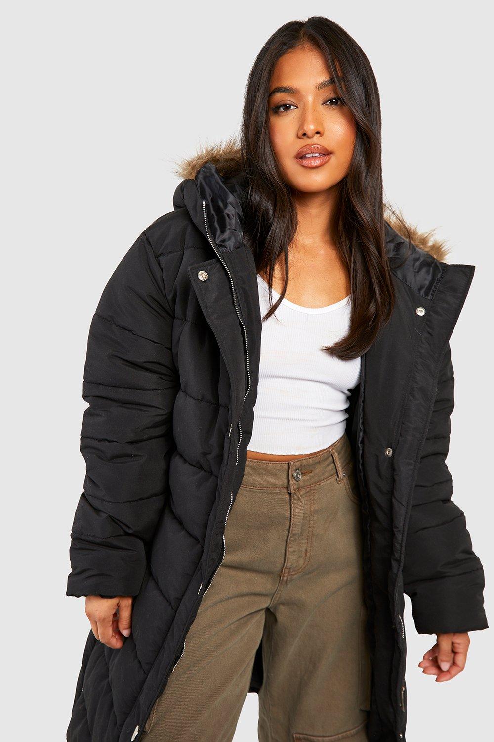 Petite Faux Fur Trim Longline Parka