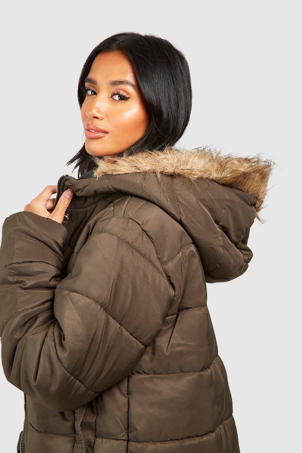 Petite Faux Fur Trim Hooded Sweatshirt