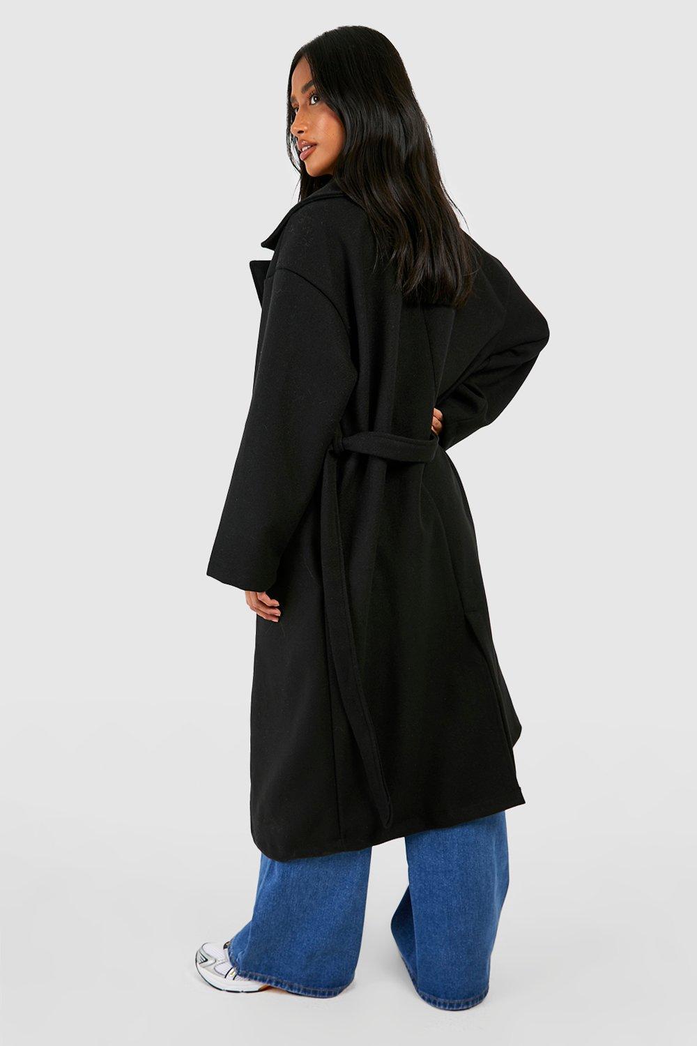 Belted wool look store coat