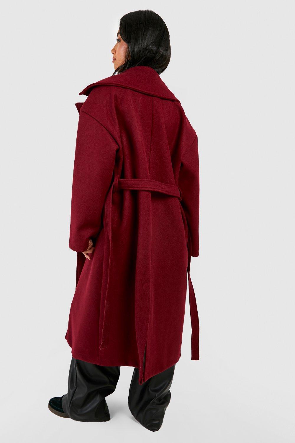 Petite Oversized Wool Look Longline Belted Trench Coat