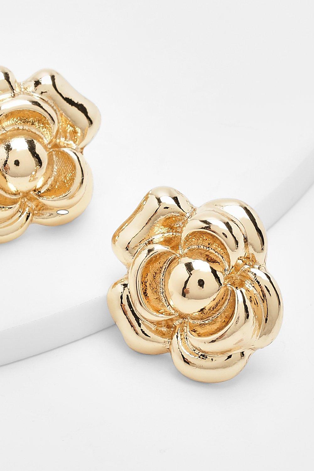boohoo Rose Stud Earrings - Gold - One Size