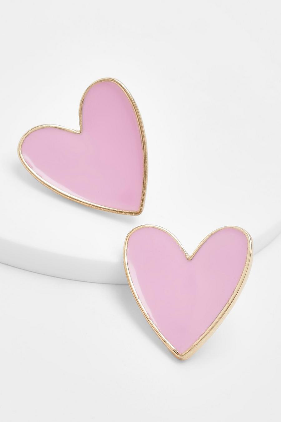 Pink Enamel Heart Stud Earrings image number 1