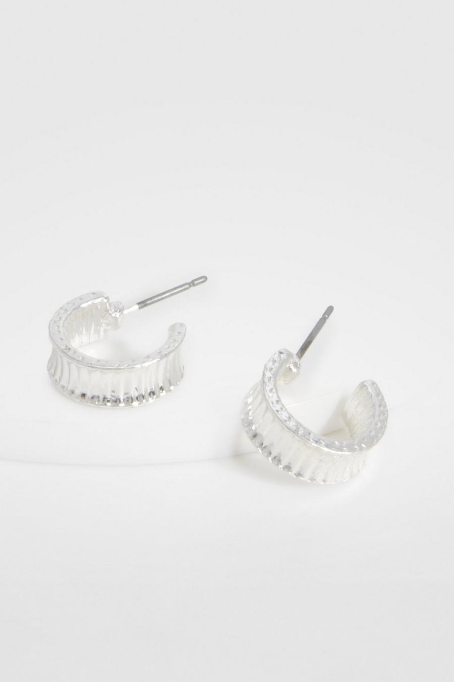 Silver Wide Chunky Ribbed Hoop Earings