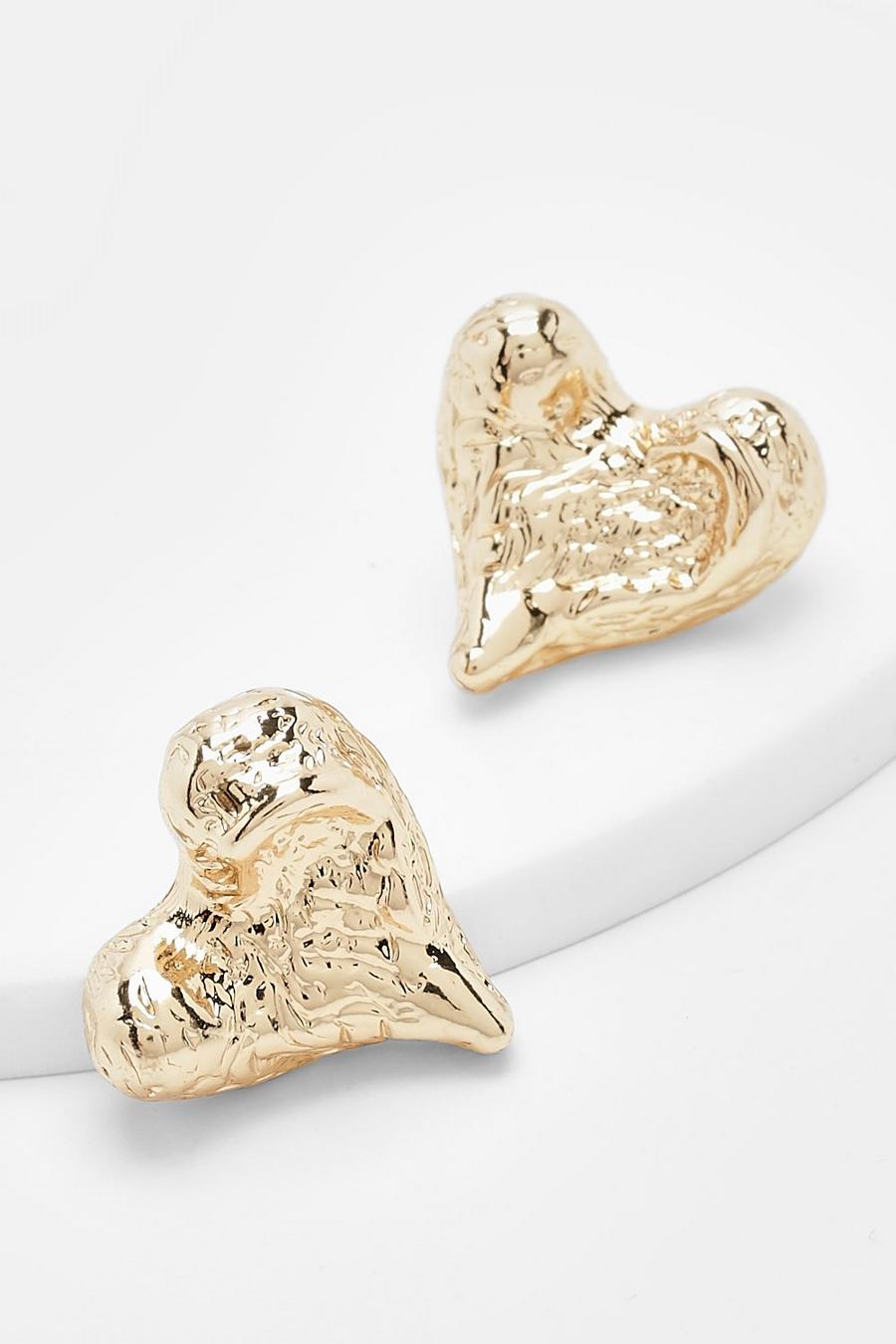 Gold metallic Heart Hammered Earrings  image number 1