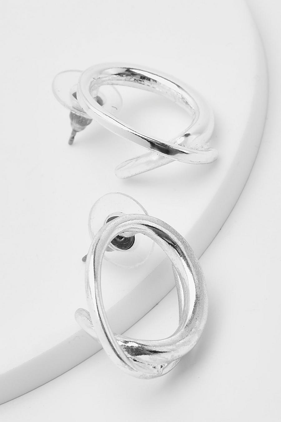 Simple Silver Oval Hoop Earrings image number 1