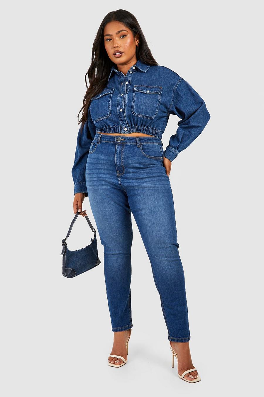 Jeans Plus Size a vita alta Skinny Fit modellanti sul retro image number 1