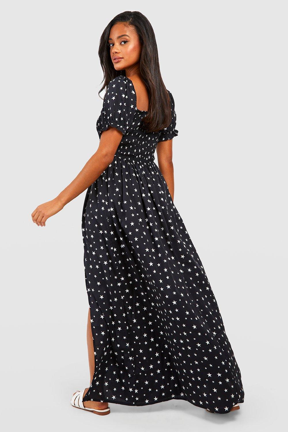 Star Puff Sleeve Maxi Dress boohoo